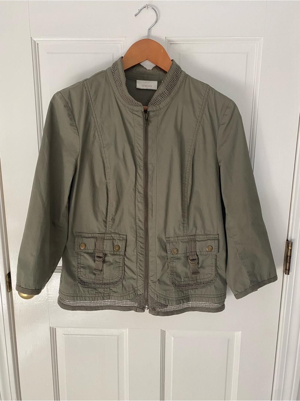 Chico's Olive Green Utility Zip Jacket